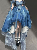 Vintage Ball Gown Off The Shoulder Short Sleeves 16th Blue Birthday Dress Lolita Summer Dress Birthday Outfits HZ1121