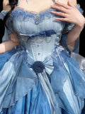 Vintage Ball Gown Off The Shoulder Short Sleeves 16th Blue Birthday Dress Lolita Summer Dress Birthday Outfits HZ1121