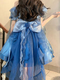 Vintage High Low Off The Shoulder Short Sleeves 16th Blue Birthday Dress Lolita Summer Dress Birthday Outfits HZ1121