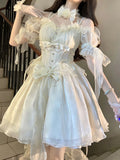 Vintage High Low Off The Shoulder Short Sleeves 18th White Birthday Dress Lolita Summer Dress Birthday Outfits HZ1121