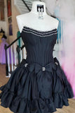 Cute Strapless A-Line Beaded Mini Homecoming Dresses 18th Birthday Dresses Hoco Dress 21st Birthday Outfit Cocktail Dresses HZ1121