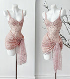 Pretty Sheath Spaghetti Straps Pink Sequin Short Mini Formal 8th Grade Homecoming Dress Summer Middle School Hoco Dresses Birthday Outfits HZ1121
