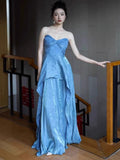 Modest A line Sweetheart Blue Long Prom Gown Summer Wedding Guest Dress Bridal Guest Dresses Wedding Outfits For Guest HZ1121