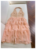 Pretty A line Halter Blush Pink Chiffon Summer 16th Birthday Dresses For Teens Hoco Dress Mini 18th Birthday Outfit Cocktail Dresses For Women HZ1121