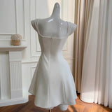 Trendy A line Square White Satin Sleeveless Formal Short 8th Grade Homecoming Dress Summer Middle School Hoco Dresses Cocktail Dress Birthday Outfits HZ1121