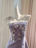 Cute A line Spaghetti Straps Lilac Satin 8th Graduation Dresses Homecoming Dress Summer Middle School Formal Baddie Hoco Dresses Cocktail Dress HZ1121