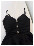 Trendy A Line Spaghetti Straps Black Satin Formal Short 8th Grade Homecoming Dress Summer Middle School Hoco Dresses Birthday Outfits HZ1121
