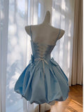 Trendy Ball Gown Spaghetti Straps Pink Satin Sleeveless Formal Short 8th Grade Homecoming Dress Summer Middle School Hoco Dresses Cocktail Dress Birthday Outfits HZ1121