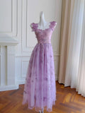 Elegant A line Straps Lilac Lace Sleeveless Long Evening Party Gowns Evening Formal Dresses Prom Dress HZ1121