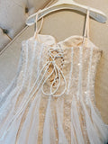Trendy A line Spaghetti Straps Champagne Formal Short 8th Grade Homecoming Dress Summer Middle School Hoco Dresses Cocktail Dress Birthday Outfits HZ1121