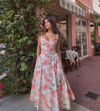 Modest A line Floral Ankle Length Formal Prom Gown Summer Wedding Guest Dress Bridal Guest Dresses Wedding Outfits For Guest HZ1121