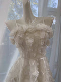 Cute A line Spaghetti Straps White Flowers Formal Short 8th Grade Homecoming Dress Summer Middle School Hoco Dresses Birthday Outfits HZ1121