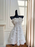 Cute A line Spaghetti Straps White Flowers Formal Short 8th Grade Homecoming Dress Summer Middle School Hoco Dresses Birthday Outfits HZ1121
