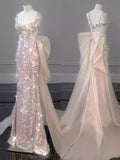 Classy Mermaid Straps Sleeveless Sequin Prom Dresses Summer Wedding Guest Dresses Wedding Guest Outfits HZ1121