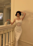 Modest Sheath Spaghetti Straps White Satin 21st Birthday Dress Party Gown Birthday Outfits Birthday Dress Ideas For Women HZ1121