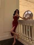 Sexy Mermaid Spaghetti Straps Red Satin 21st Birthday Dress Party Gown Birthday Outfits Birthday Dress Ideas For Women HZ1121