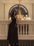 Sexy A line Halter Black Satin 21st Birthday Dress Party Gown Birthday Outfits Birthday Dress Ideas For Women HZ1121